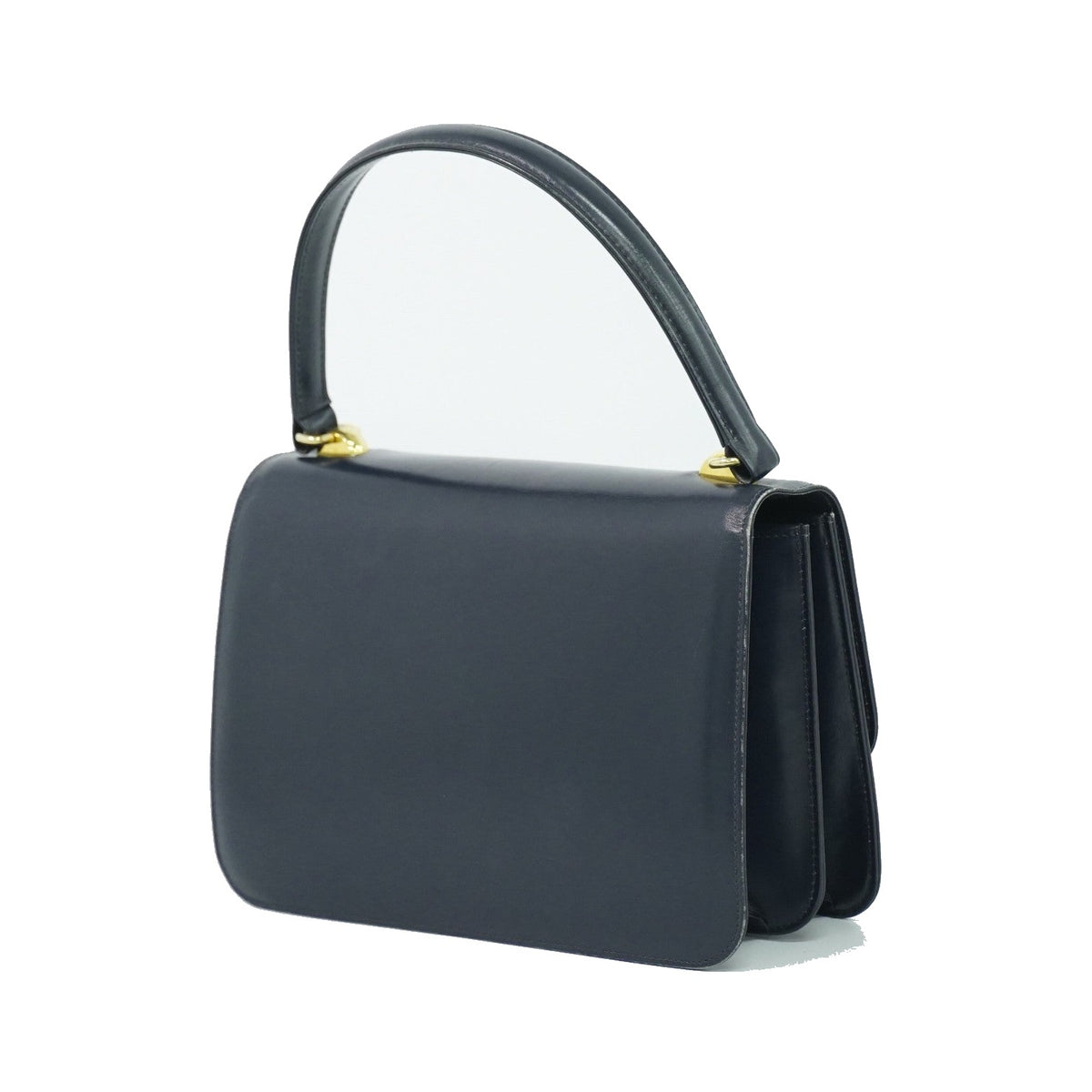 Gucci Vintage Top Handle Flap Leather with Chain Detail, Navy, Leather, Handbag