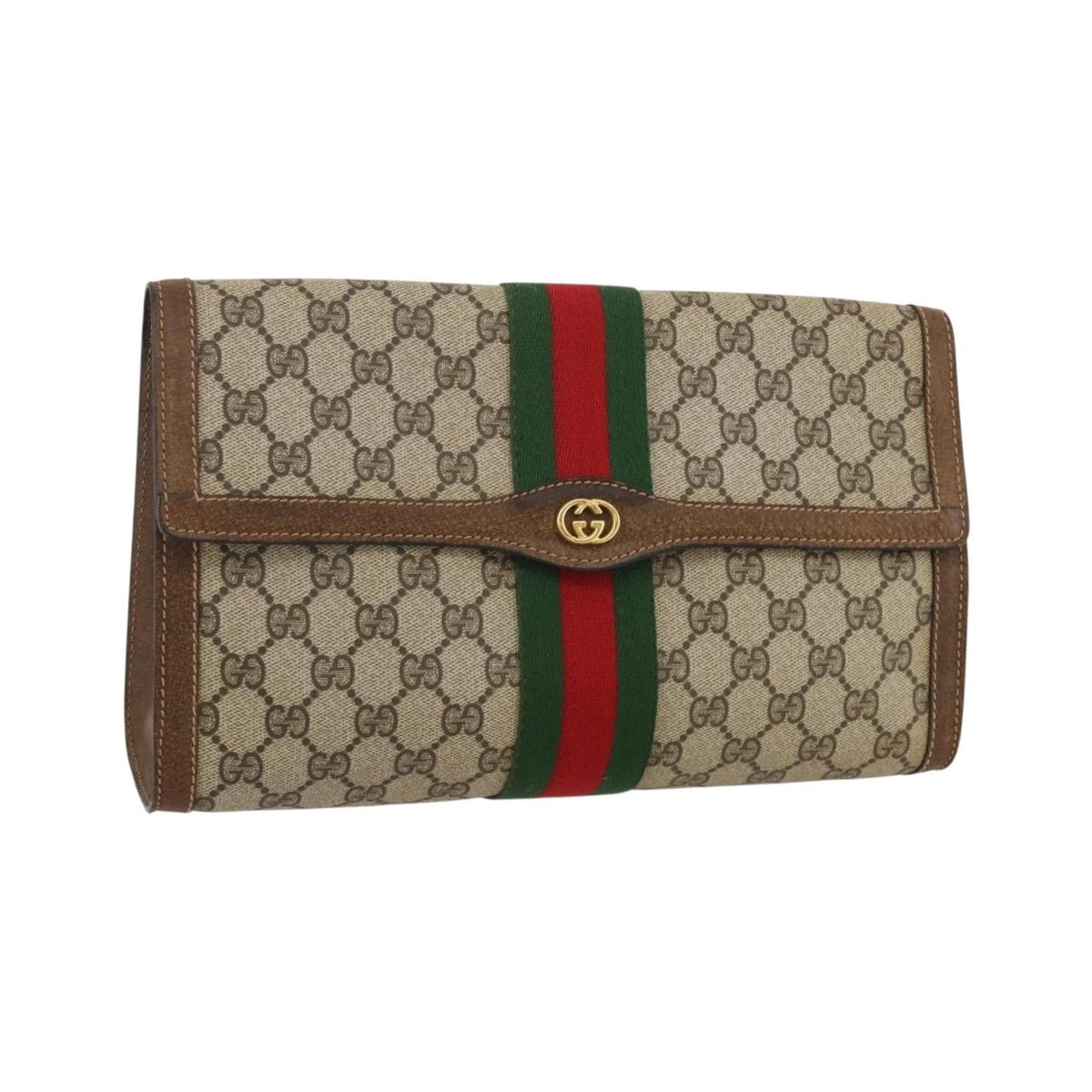Gucci Vintage Web Flap Clutch GG Coated Canvas, Beige, Canvas, Clutch