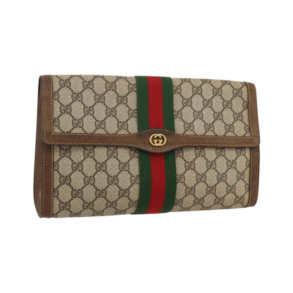 Gucci Vintage Web Flap Clutch GG Coated Canvas, Beige, Canvas, Clutch