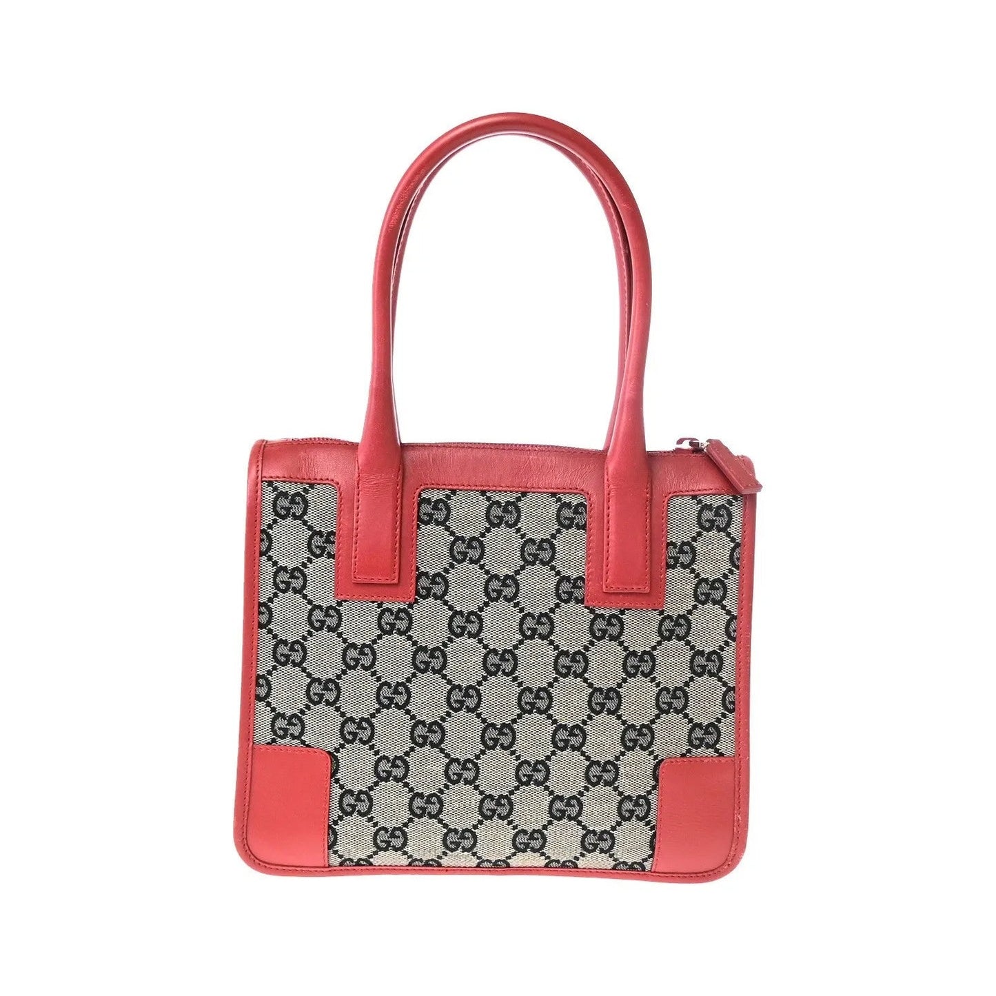 Gucci Vintage Zip Tote GG Canvas with Leather, Gray, Canvas, Tote Bag