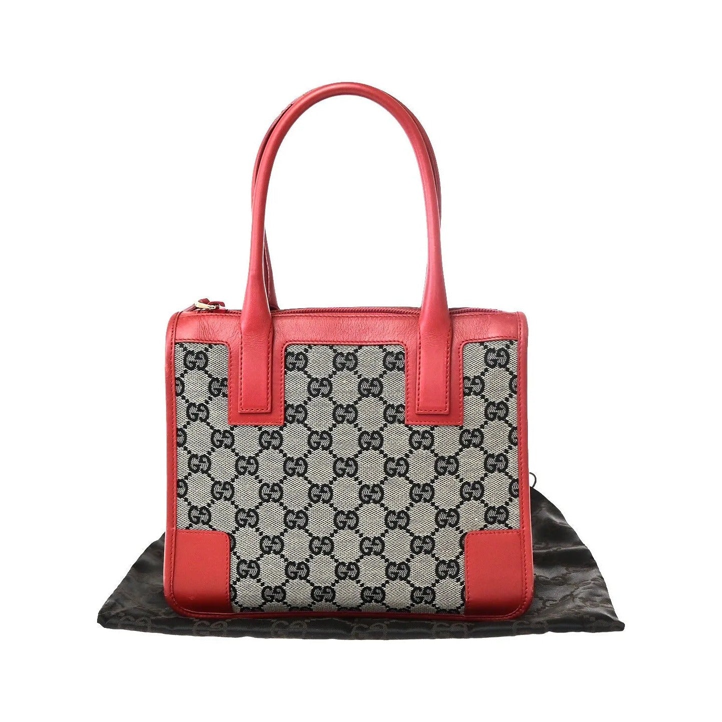 Gucci Vintage Zip Tote GG Canvas with Leather, Gray, Canvas, Tote Bag