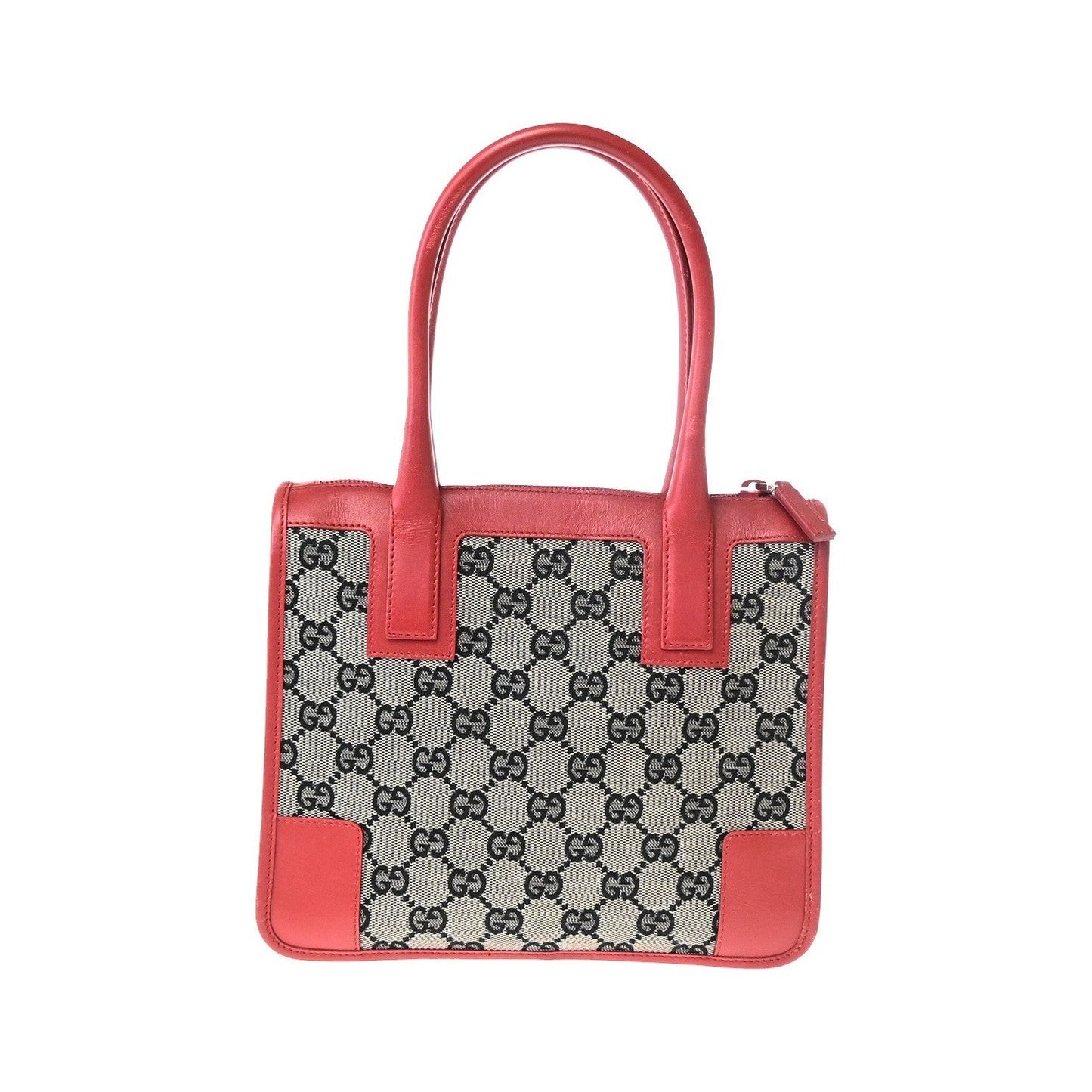 Gucci Vintage Zip Tote GG Canvas with Leather, Gray, Canvas, Tote Bag