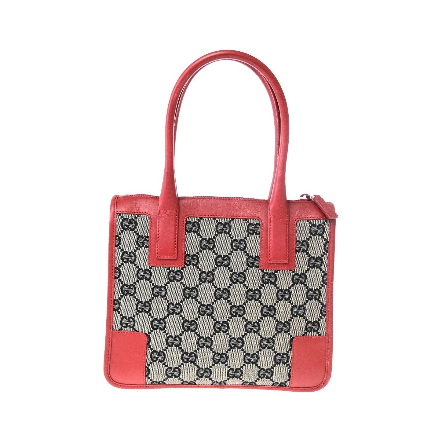 Gucci Vintage Zip Tote GG Canvas with Leather, Gray, Canvas, Tote Bag