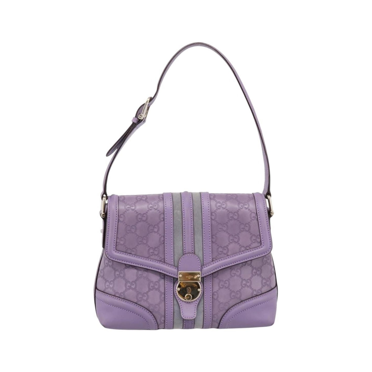 Gucci Web Flap Guccissima, Purple, Leather, Shoulder Bag
