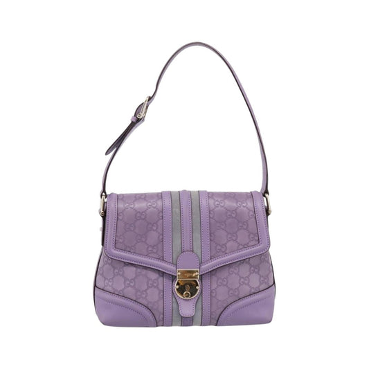 Gucci Web Flap Guccissima, Purple, Leather, Shoulder Bag