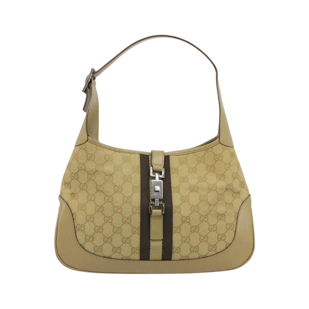 Gucci Web Jackie O Hobo GG Canvas, Beige, Canvas, Shoulder Bag