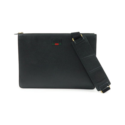 Gucci Web Strap Front Zip Messenger Leather, Black, Leather, Handbag