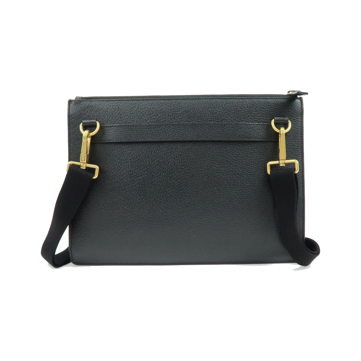 Gucci Web Strap Front Zip Messenger Leather, Black, Leather, Handbag