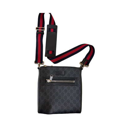 Gucci Web Strap Front Zip Messenger Printed GG Coated Canvas, Gray, Canvas, Crossbody Bag