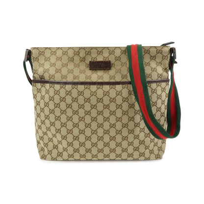 Gucci Web Strap Messenger GG Canvas, Beige, Canvas, Handbag
