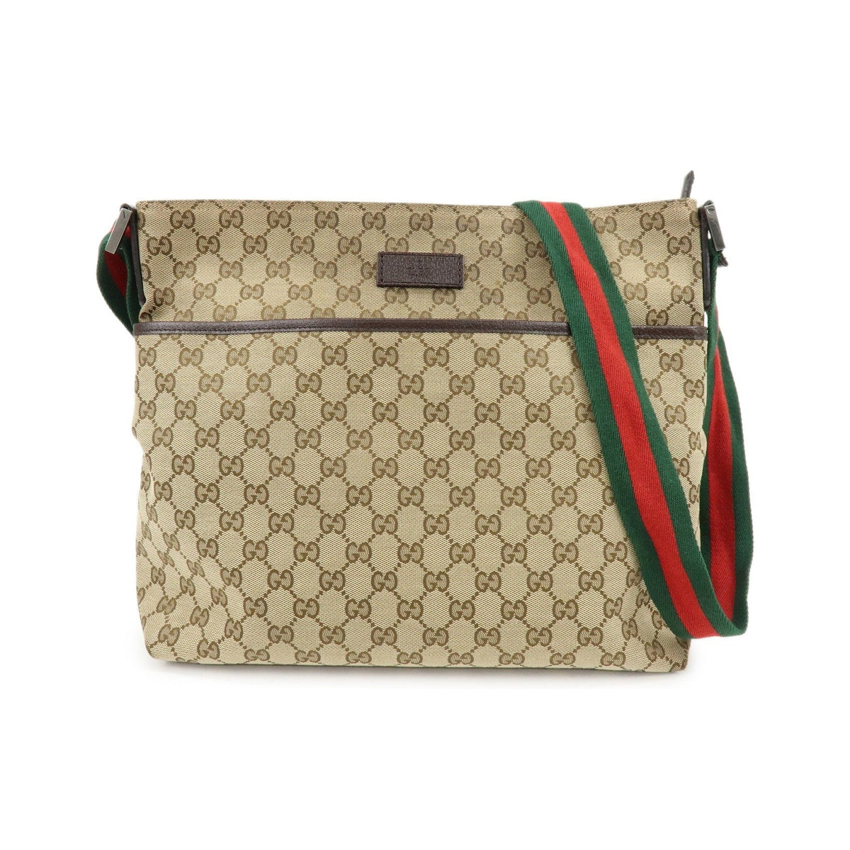 Gucci Web Strap Zip Messenger GG Canvas, Beige, Canvas, Handbag