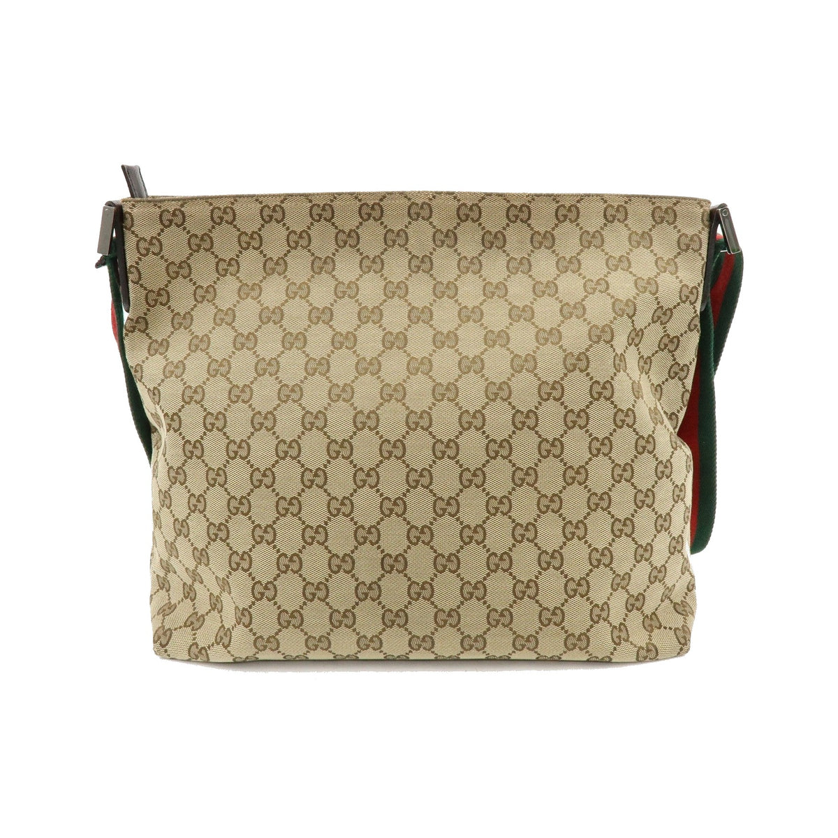 Gucci Web Strap Zip Messenger GG Canvas, Beige, Canvas, Handbag