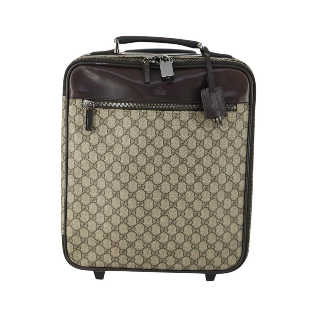 Gucci Web Trolley Rolling Luggage GG Coated Canvas, Beige, PVC, Travel Bag