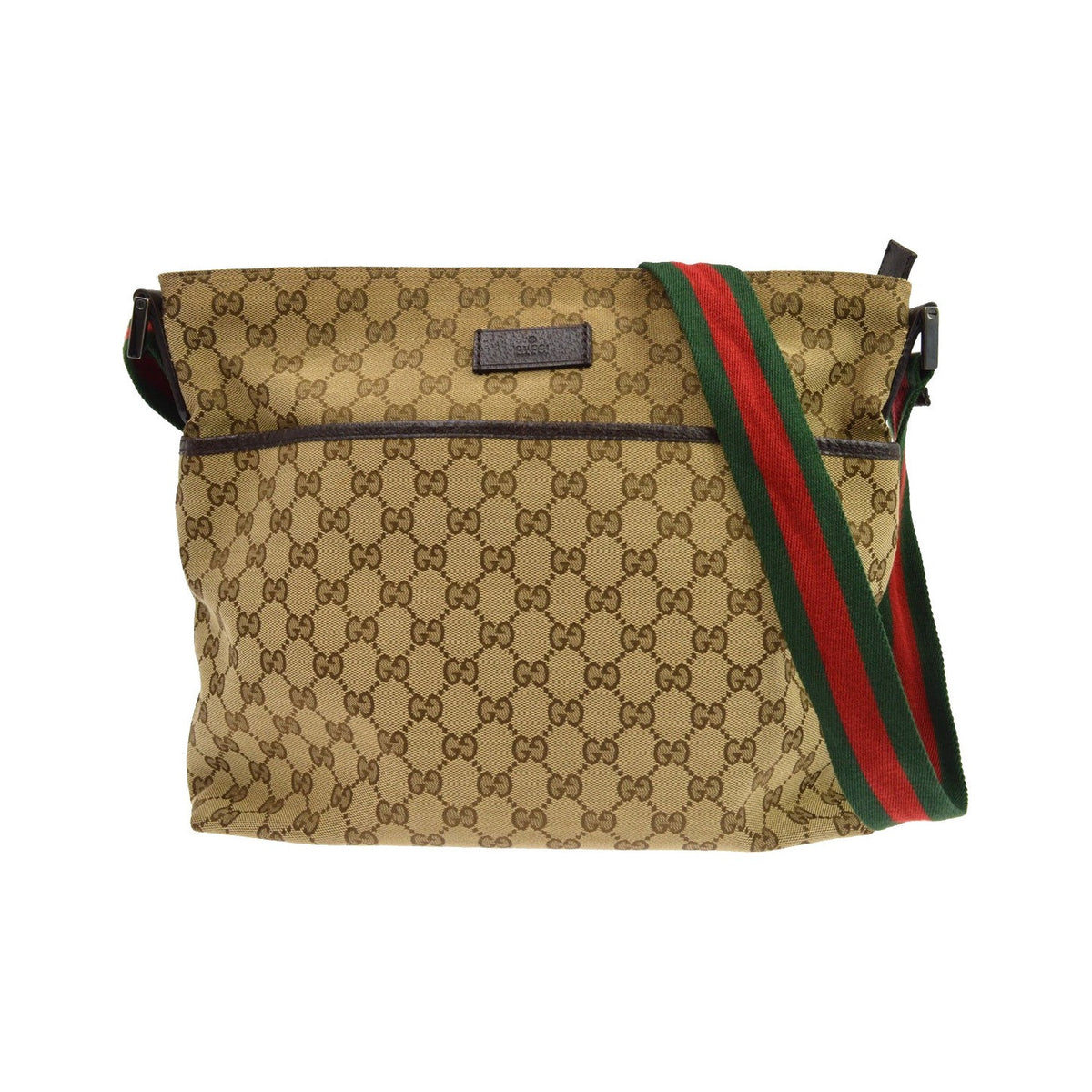Gucci Web Zip GG Canvas, Beige, Canvas, Crossbody Bag