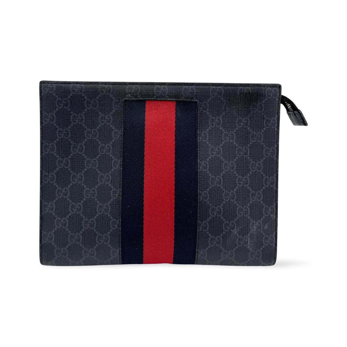 Gucci Web Zip Pouch GG Coated Canvas, Black, Canvas, Clutch