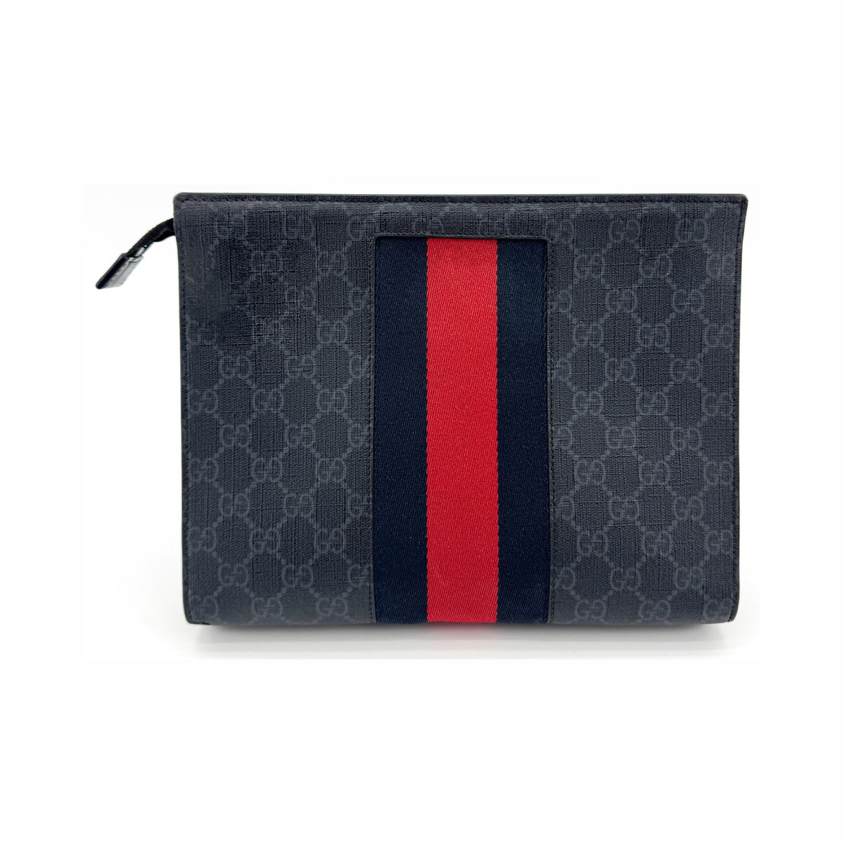 Gucci Web Zip Pouch GG Coated Canvas, Black, Canvas, Clutch