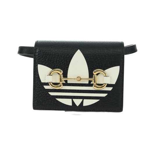 Gucci x adidas Horsebit Flap Card Case on Strap Leather, Black, Leather, Crossbody Bag