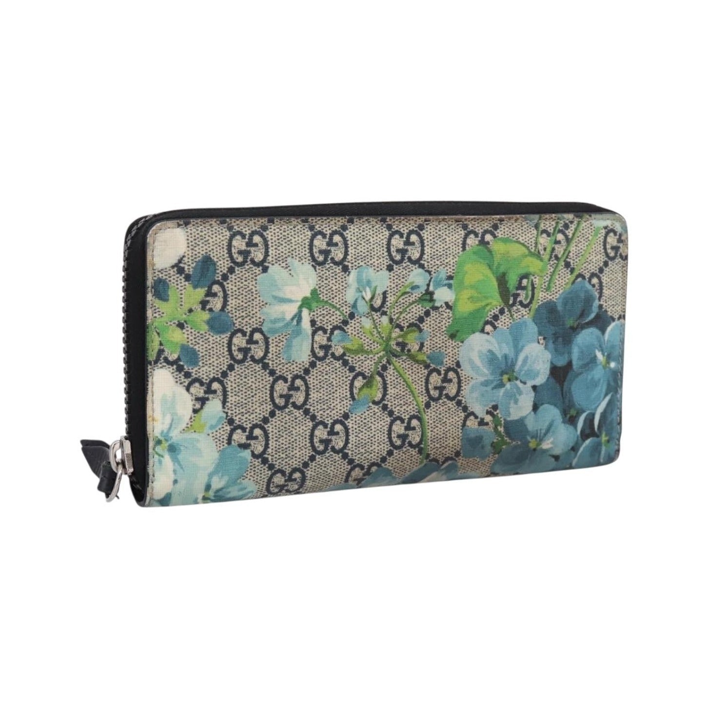 Gucci Zip Around Blooms Print GG Coated Canvas, Blue, PVC, Wallet