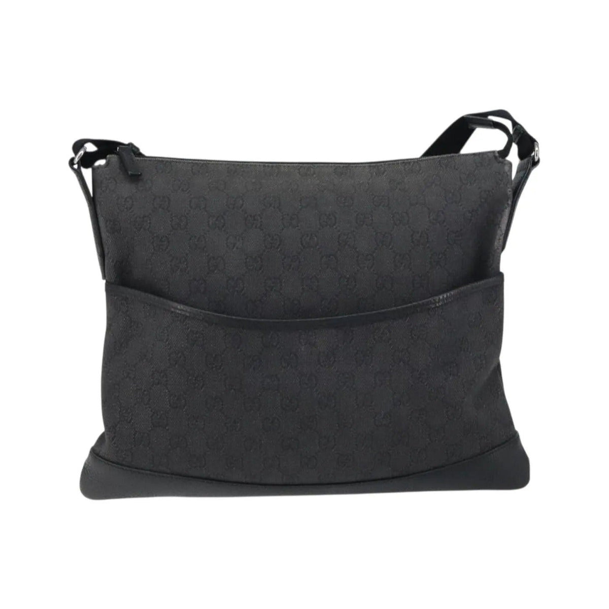 Gucci Zip Messenger GG Canvas with Perforated Leather, Black, Canvas, Shoulder Bag