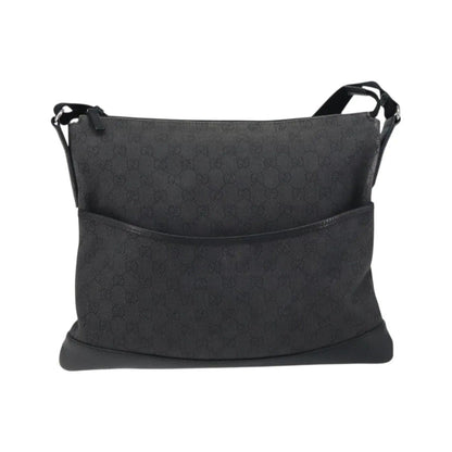 Gucci Zip Messenger GG Canvas with Perforated Leather, Black, Canvas, Shoulder Bag