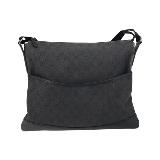 Gucci Zip Messenger GG Canvas with Perforated Leather, Black, Canvas, Shoulder Bag