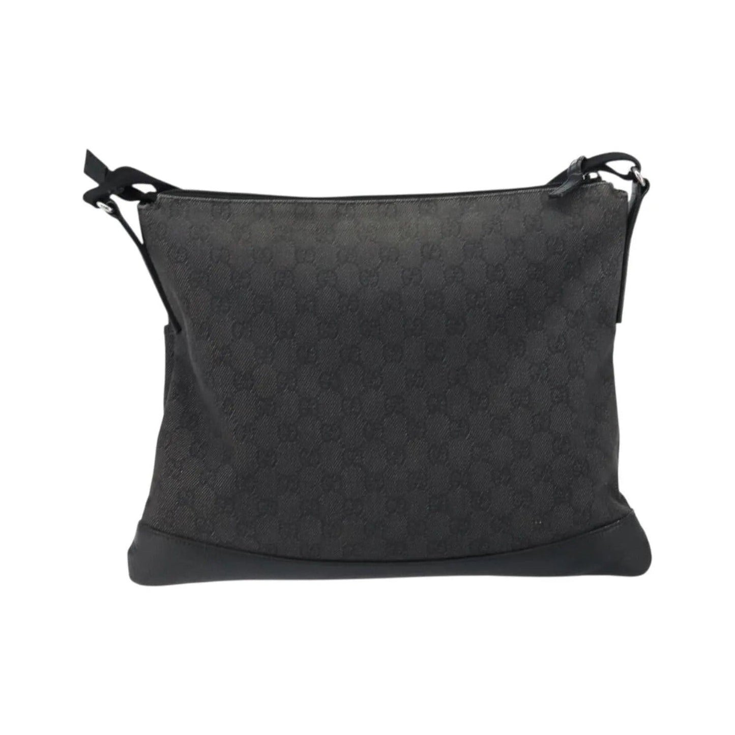 Gucci Zip Messenger GG Canvas with Perforated Leather, Black, Canvas, Shoulder Bag