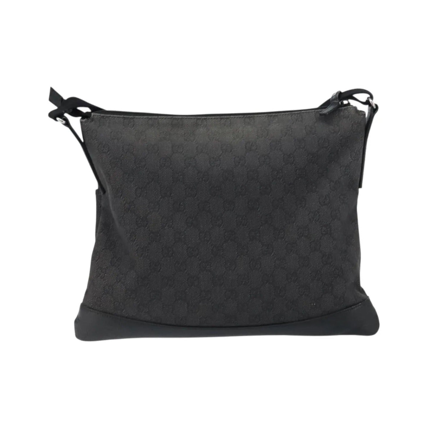 Gucci Zip Messenger GG Canvas with Perforated Leather, Black, Canvas, Shoulder Bag