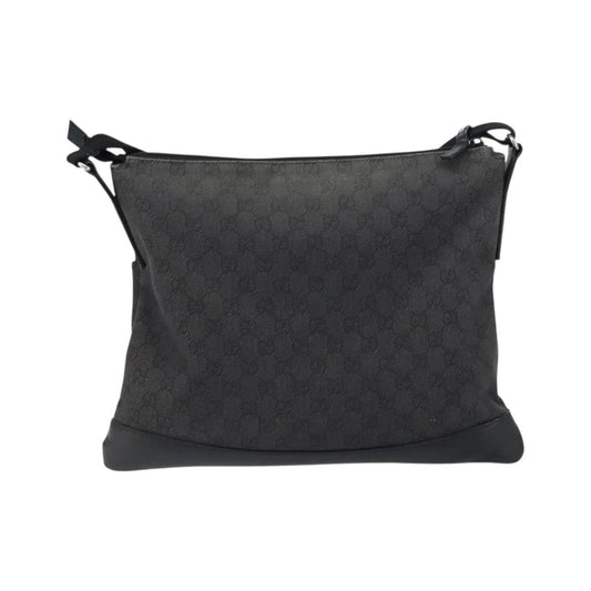 Gucci Zip Messenger GG Canvas with Perforated Leather, Black, Canvas, Shoulder Bag