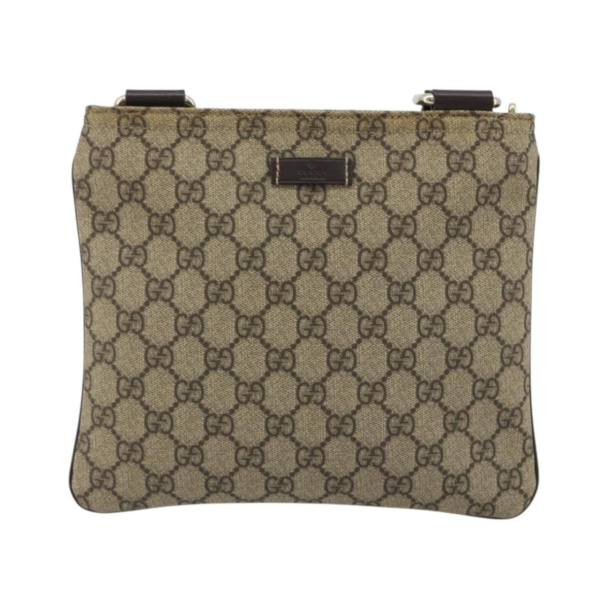 Gucci Zip Top Messenger GG Canvas with Leather, Beige, Canvas, Shoulder Bag