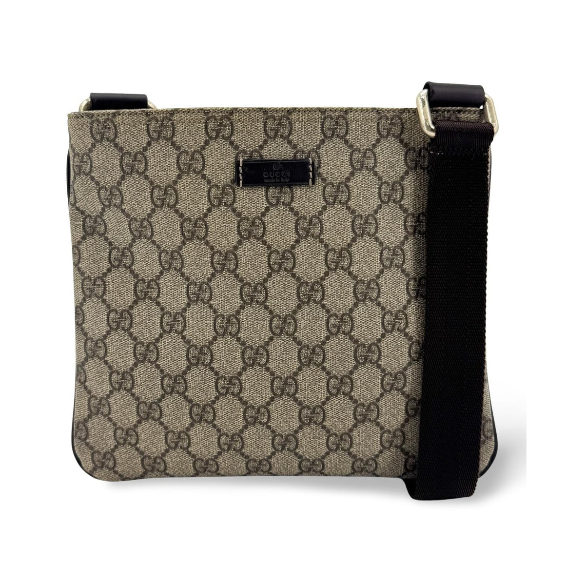 Gucci Zip Top Messenger GG Canvas with Leather, Black, Canvas, Shoulder Bag