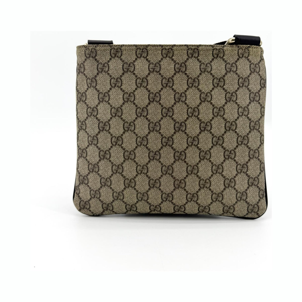 Gucci Zip Top Messenger GG Canvas with Leather, Black, Canvas, Shoulder Bag