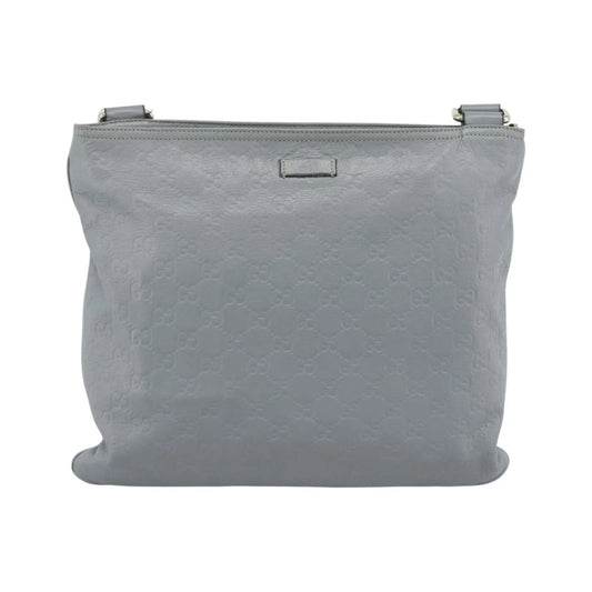Gucci Zip Top Messenger Guccissima Leather, Gray, Canvas, Shoulder Bag
