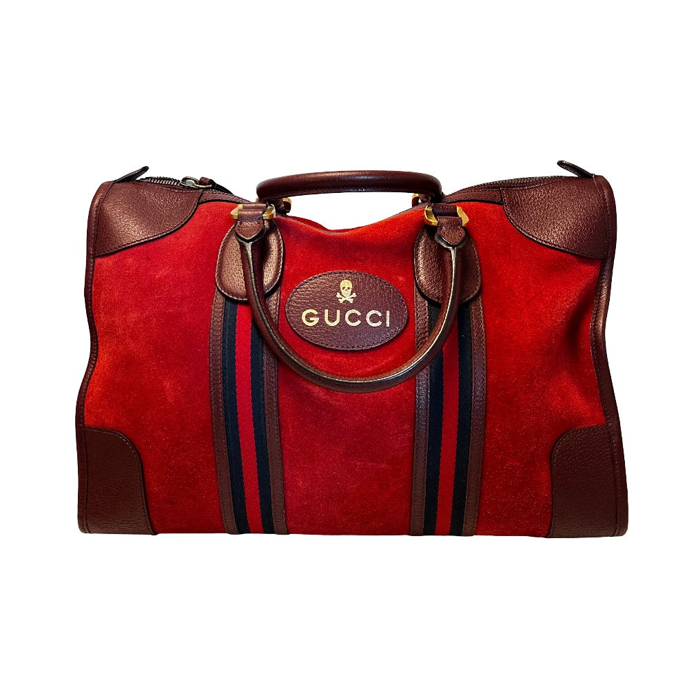 Gucci Zip Weekender GG Canvas and leather, Burgundy, Suede, Travel Bag