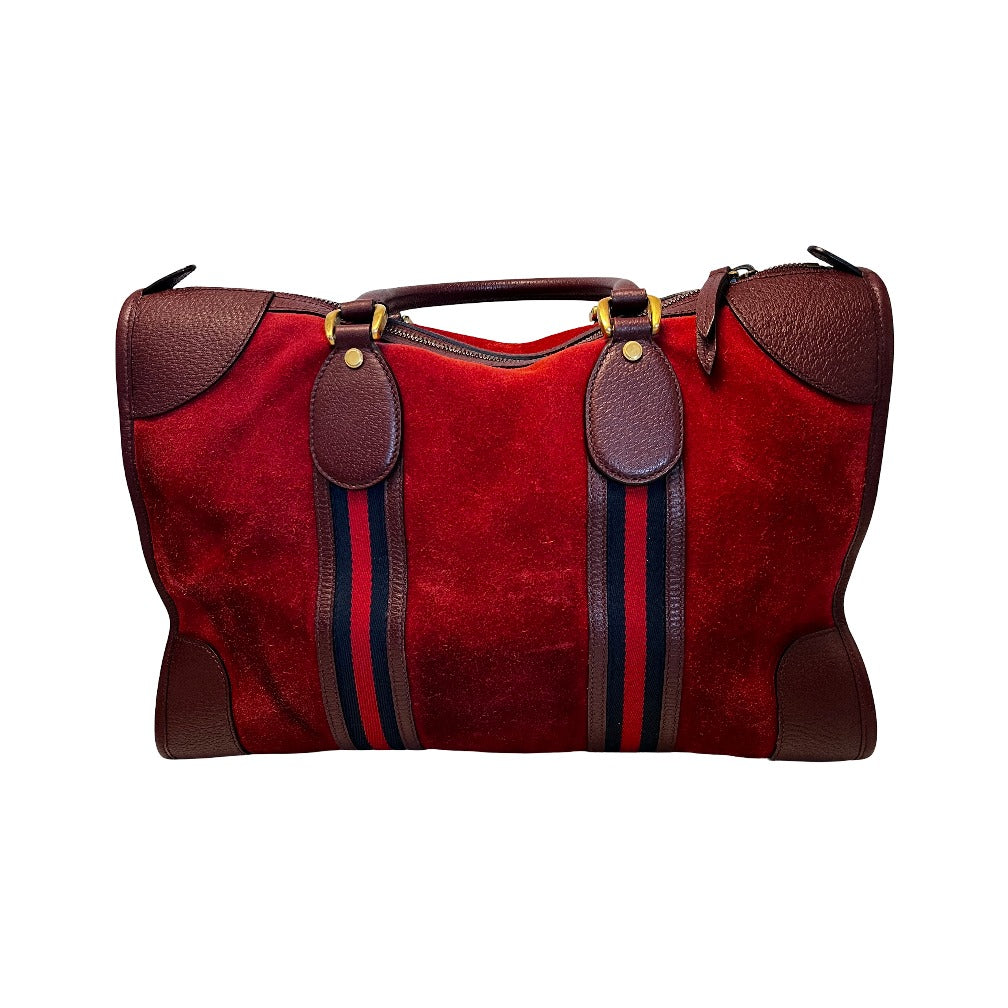 Gucci Zip Weekender GG Canvas and leather, Burgundy, Suede, Travel Bag