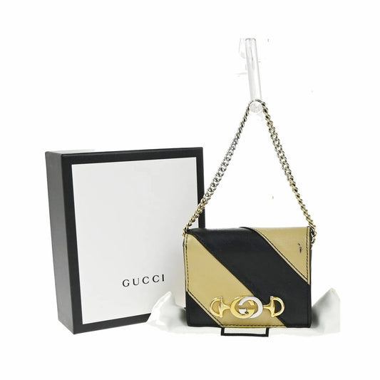 Gucci Zumi Chain Card Case Diagonal Quilted Leather, Black, Leather, Wallet