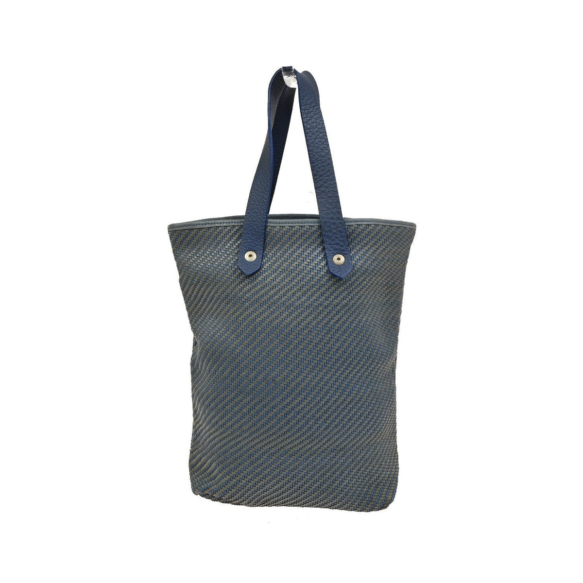 Hermes Ahmedabad Woven Leather and Canvas, Blue, Polyester, Tote Bag