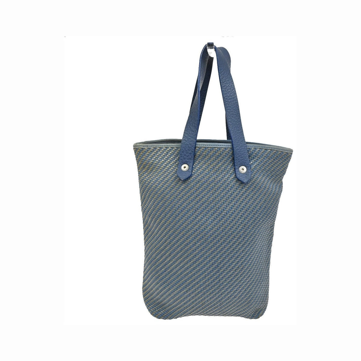 Hermes Ahmedabad Woven Leather and Canvas, Blue, Polyester, Tote Bag