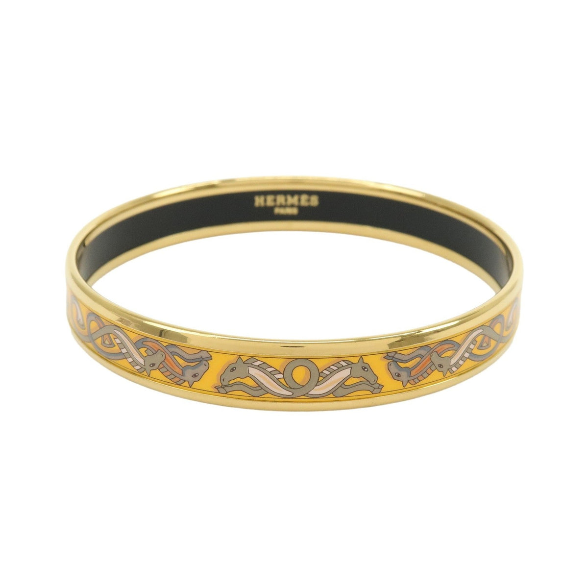 Hermes Bangle Printed Enamel, Yellow, Gold Plated, Bracelet