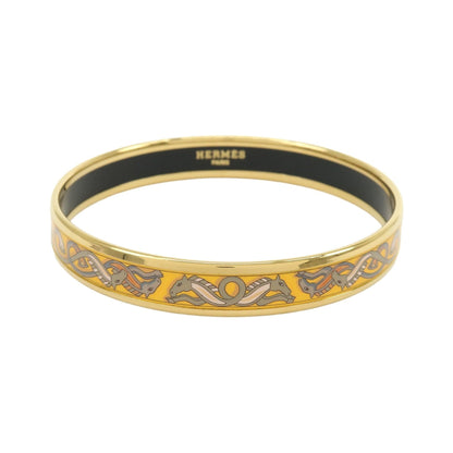 Hermes Bangle Printed Enamel, Yellow, Gold Plated, Bracelet