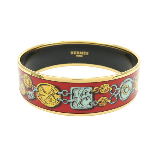 Hermes Bangle Printed Enamel, Red, Gold Plated, Bracelet