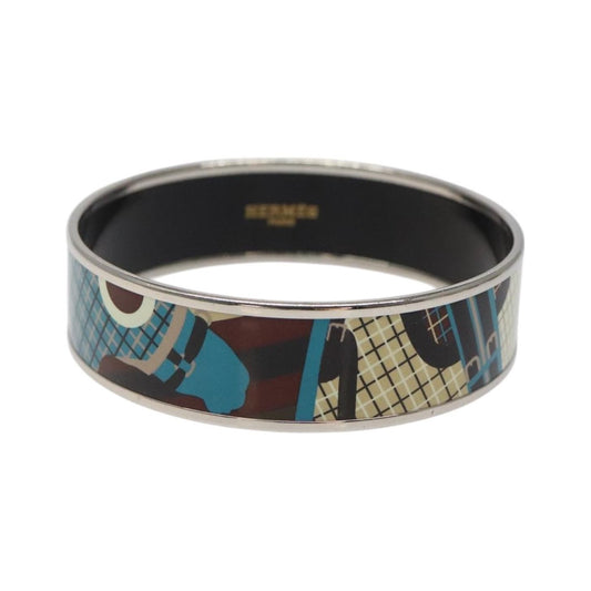 Hermes Caleche Bangle Enamel, Blue, Metal, Bracelet