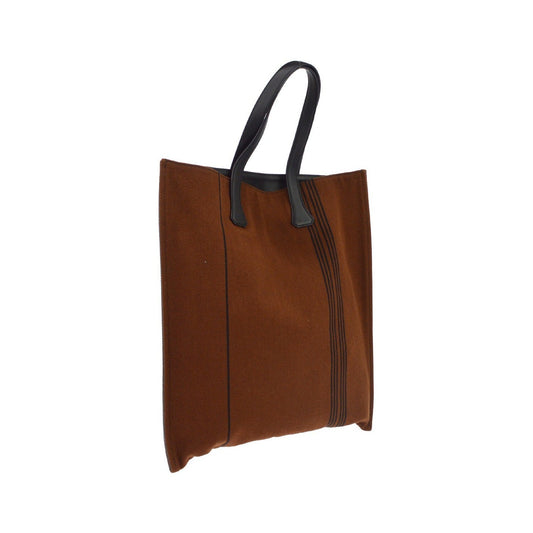 Hermes Calicut Cabas Ribbed Canvas with Leather, Brown, Canvas, Tote Bag