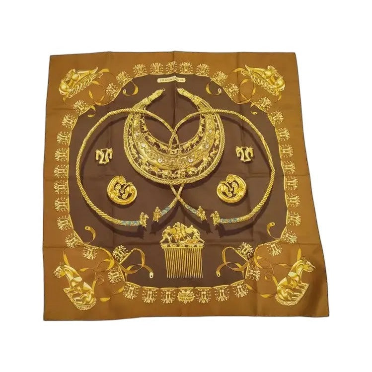 Hermes Carré 90 Silk multicolor, Brown, Silk, Scarf