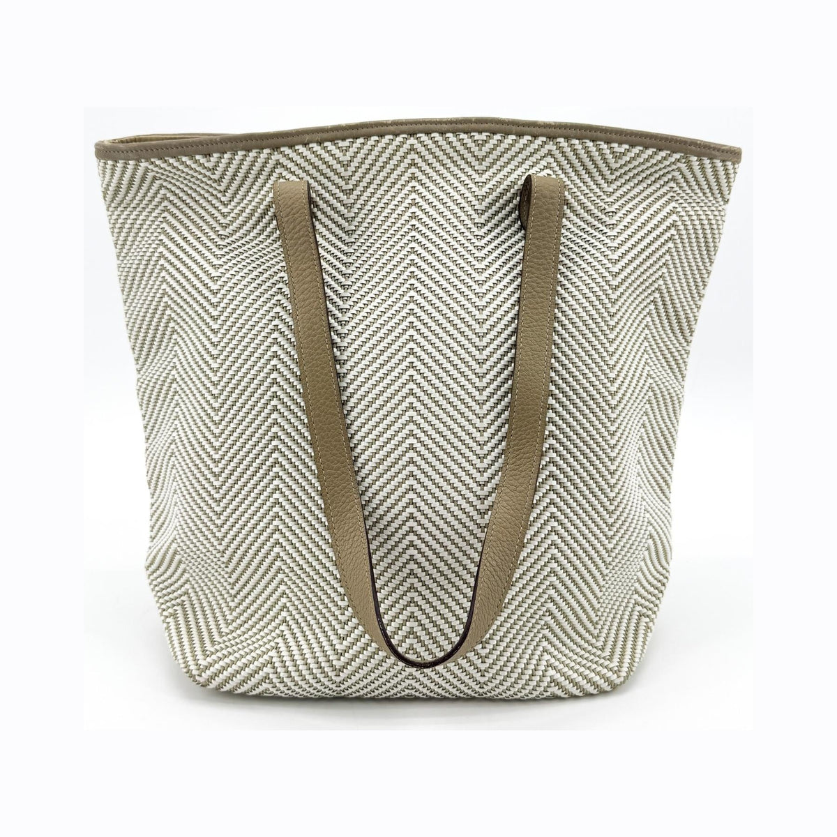 Hermes Chennai Woven Leather and Canvas, White, Canvas, Tote Bag