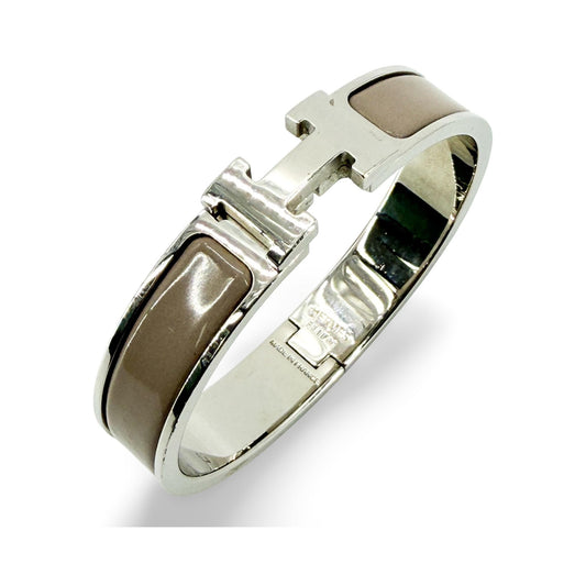 Hermes Clic H Enamel, Brown, Silver, Bracelet