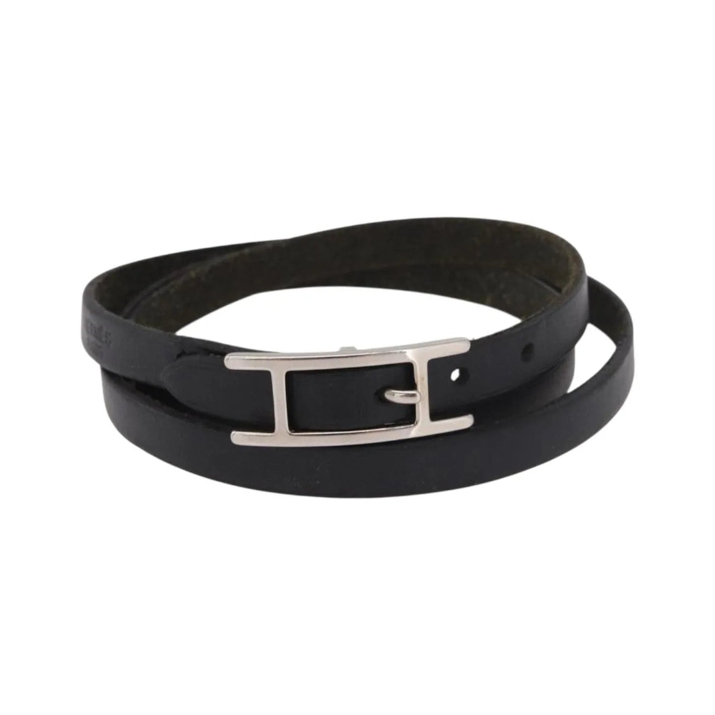 Hermes Hapi 3 Leather with Metal, Black, Leather, Bracelet