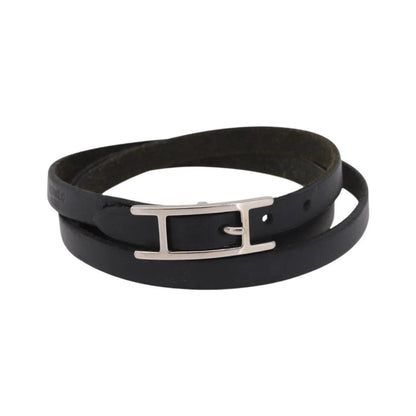 Hermes Hapi 3 Leather with Metal, Black, Leather, Bracelet