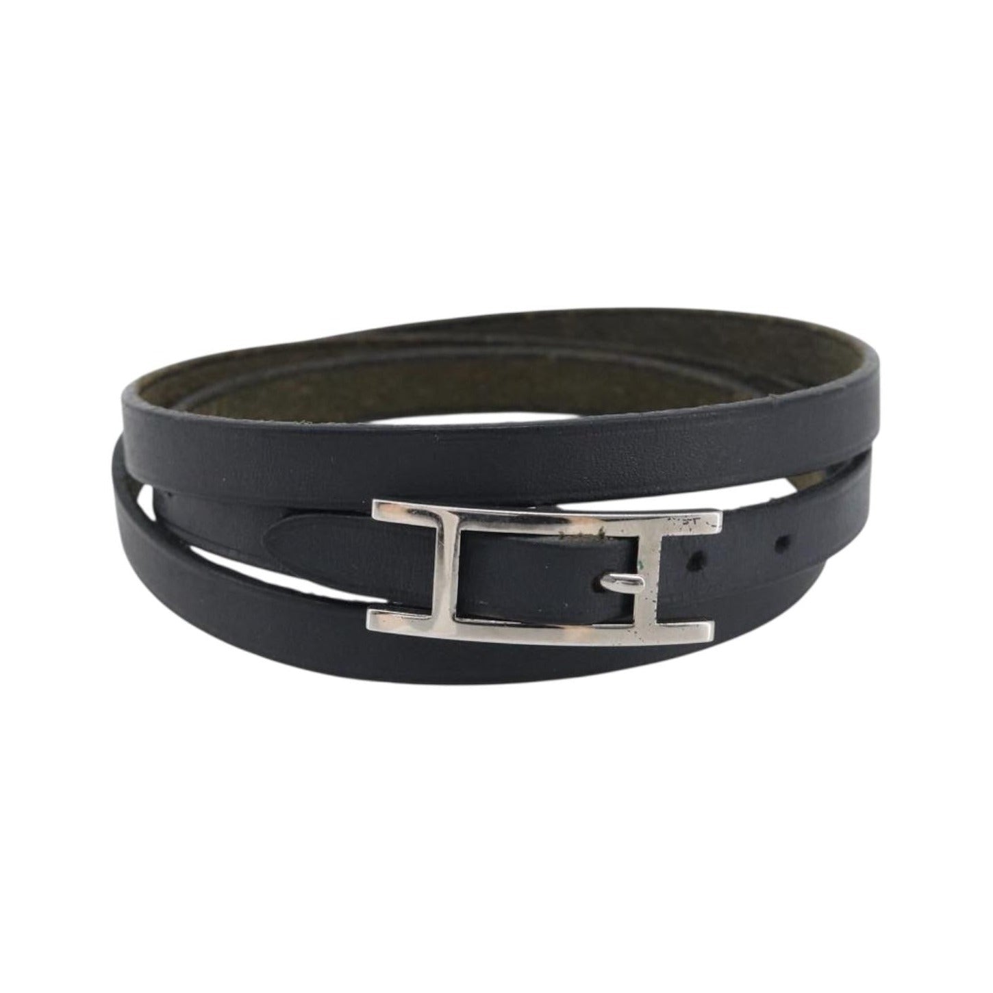 Hermes Hapi 3 Leather with Metal, Black, Leather, Bracelet