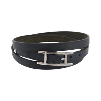 Hermes Hapi 3 Leather with Metal, Black, Leather, Bracelet