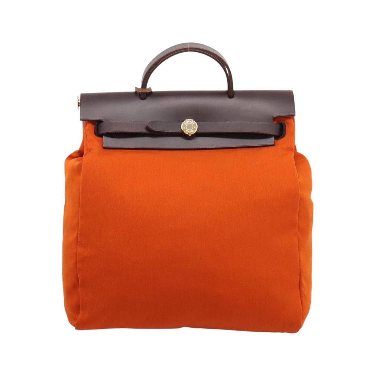 Hermes Herbag A Dos Toile, Orange, Canvas, Backpack